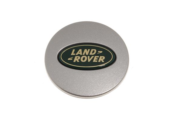 Wheel Centre Cap - Silver Sparkle with Gold LR in Green Oval - LR001156 - Genuine