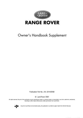 Owners Handbook Supplement - Range Rover P38A Export - 1994-2001 - LRL03142ENXGR - OTP