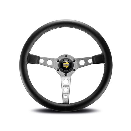 Steering Wheel - Prototipo Black Leather Silver Spoke 350mm - MOMO2022 - Momo