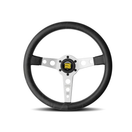 Steering Wheel - Prototipo Black Leather Silver Spoke 350mm - MOMO2035 - Momo