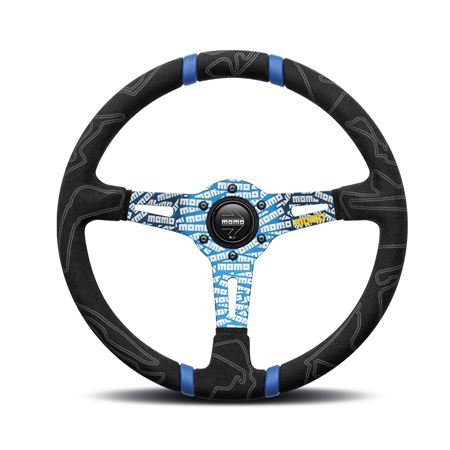 Steering Wheel - Ultra Black Blue Microfibre Blue Spoke 350mm - MOMO2041 - Momo