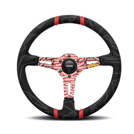 Steering Wheel - Ultra Black Red Microfibre Blue Spoke 350mm - MOMO2042 - Momo