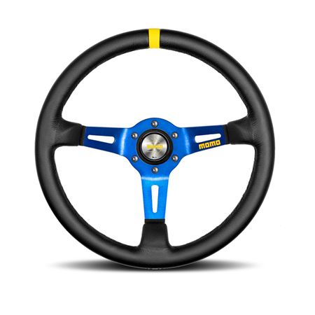 Steering Wheel - Mod.08 Black Leather Blue Spoke 350mm - MOMO2093 - Momo
