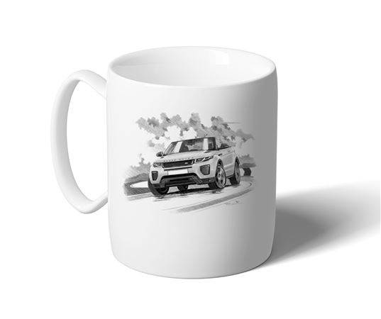 Range Rover Evoque HSE Convertible 2016 on Mug - Black & White with Reg - RA2152BWMUG