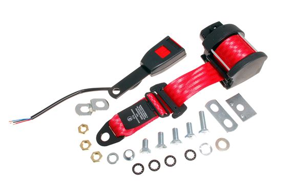 Front Seat Belt Kit - 3 Point Inertia Reel - 15cm Stalk with Wiring - Each - Red - RB735515RED - Securon