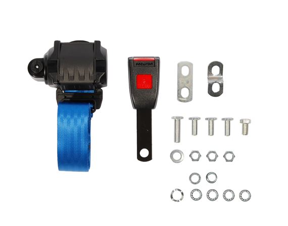 Front Seat Belt Kit - 3 Point Inertia Reel - 15cm Stalk - Each - Blue - RB735515BLUE - Securon