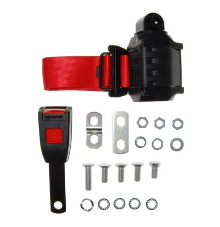 Front Seat Belt Kit - 3 Point Inertia Reel - 15cm Stalk - Each - Red - RB735515RED - Securon