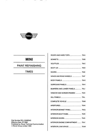 Paint Finishing Times - Mini All Models - 1959-2000 - RCL0345ENGGR - OTP
