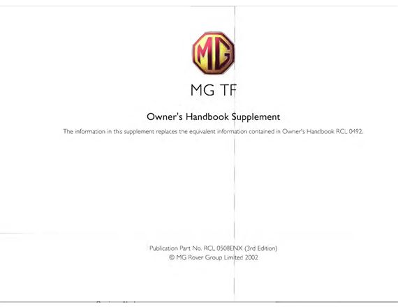 Owners Handbook Supplement - MGTF Export - 2002-2005 - RCL0508ENXGR - OTP