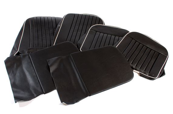 Triumph TR4 Front Seat Cover Kit - Black Vinyl with White Piping - RF4056BLACK