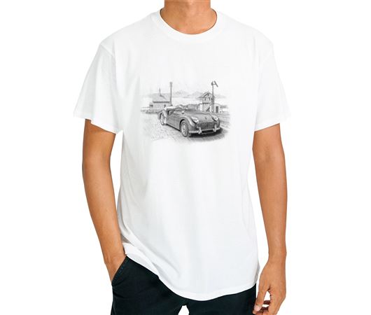 Triumph TR3A with Aero Screens - T Shirt in Black & White - RF4233TSTYLE