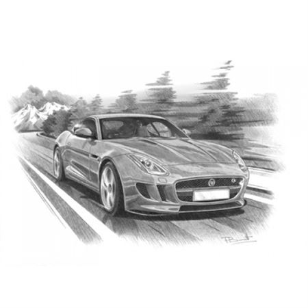 Jaguar F Type S Coupe Personalised Portrait in Black & White - RJ1062BW