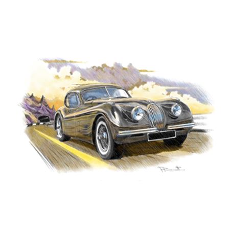 Jaguar XK120 FHC 1953-1954 (dark shading) Personalised Portrait in Colour - RJ1080COL