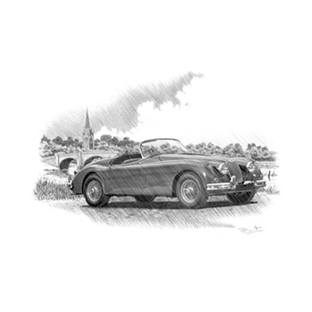 Jaguar XK150 Roadster 1958on Personalised Portrait in Black & White - RJ1087BW