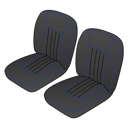 Front Seat Cover Set - Pair - Leather - Black with Blue Piping - RP1372BLACKBPL