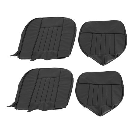 Front Seat Cover Set - Pair - Leather - Black with Black Piping - RP1372BLACKL