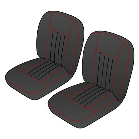 Front Seat Cover Set - Pair - Leather - Black with Red Piping - RP1372BLACKRPL
