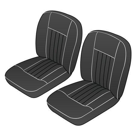 Front Seat Cover Set - Pair - Leather - Black with White Piping - RP1372BLACKWPL
