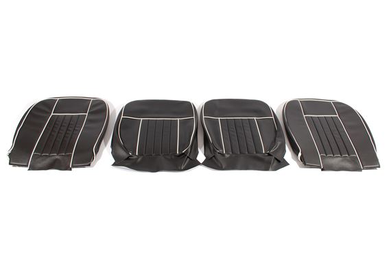 Front Seat Cover Set - Pair - Vinyl - Black with White Piping - RP1372BLACKWPV