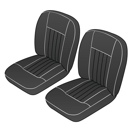 Front Seat Cover Set - Pair - Vinyl - Black with White Piping - RP1372BLACKWPV