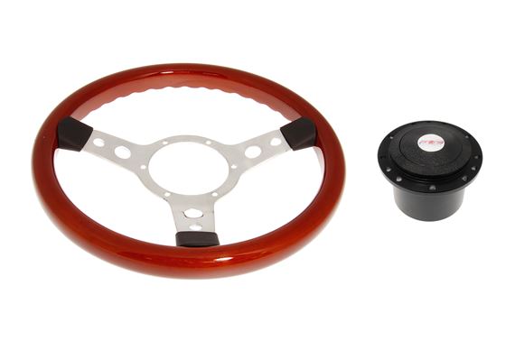 Wood Rim 13 Inch Steering Wheel With Polished Centre - Black Boss - RP1510 - Mountney