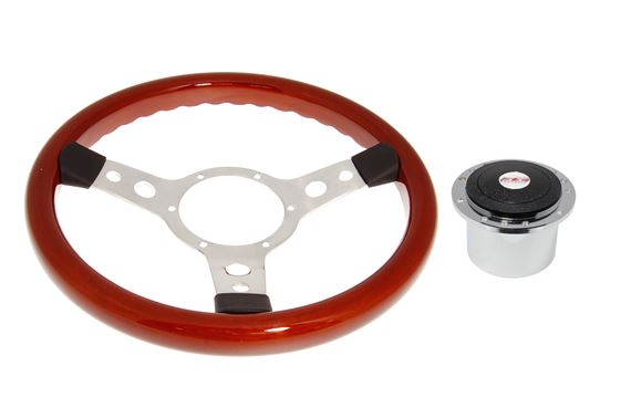 Steering Wheel 13" Wood Rim With Polished Centre Polished Boss - RP1517A - Mountney 