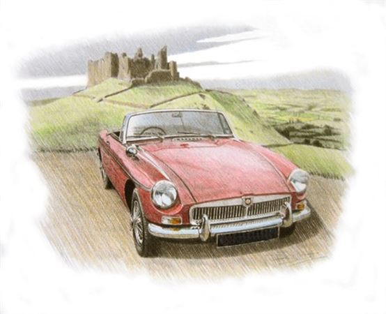 MGB Roadster with Chrome Grille Personalised Portrait in Colour - RP1536COL