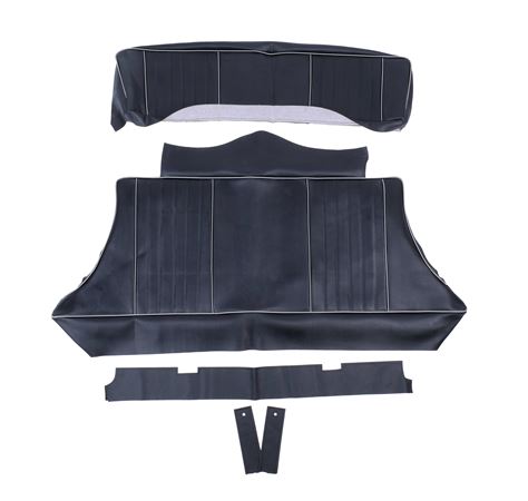 Rear Seat Cover Set - Leather - Black with White Piping - RP1589BLACKWPL
