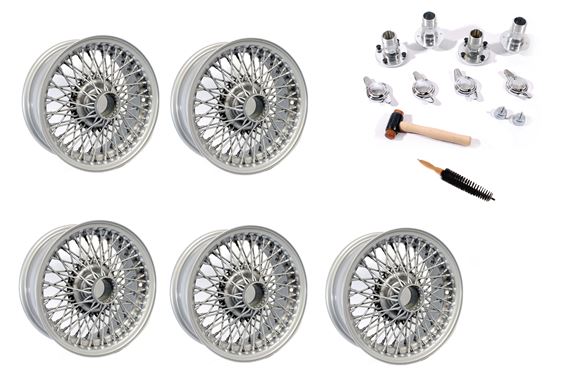 Wire Wheel Conversion Kit - Tube Axle with 2 Ear Spinners - 4.5J x 14 inch - Painted Silver - RP1737P