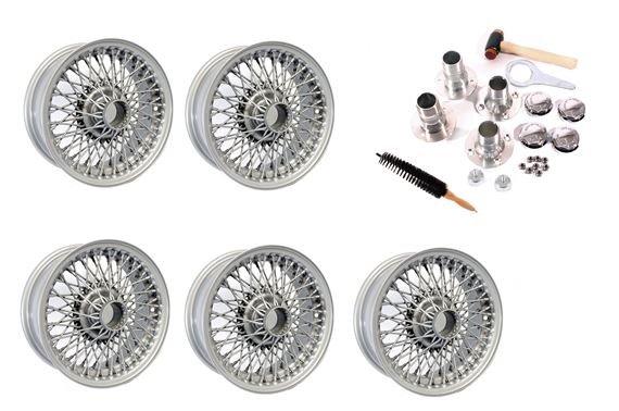 Wire Wheel Conversion Kit - Banjo Axle with Octagonal Nuts - 4.5J x 14 inch - Painted Silver - RP1739P