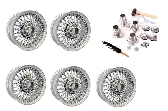 Wire Wheel Conversion Kit - Tube Axle with Octagonal Nuts - 4.5J x 14 inch - Painted Silver - RP1741P