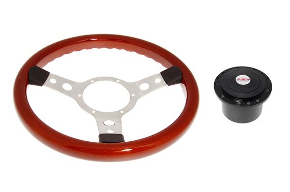 Wood Rim 13 Inch Steering Wheel With Polished Centre - Black Boss - RP1774 - Mountney
