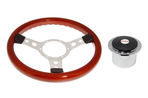 Wood Rim 13 Inch Steering Wheel With Polished Centre - Polished Boss - RP1774A - Mountney