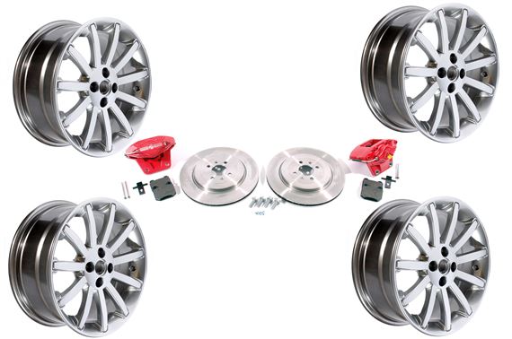 MGF and MG TF 304mm Big Brake Conversion Kit - Front - with 11 Spoke 7x16 in Shadow Chrome Wheels - RP2056