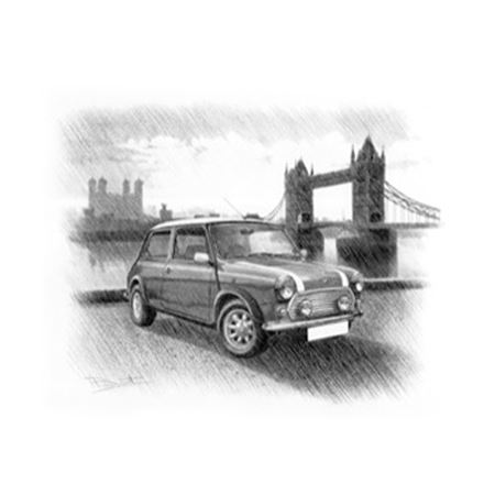 Rover Mini Cooper MkVII 1996on Personalised Portrait in Black & White - RP2231BW