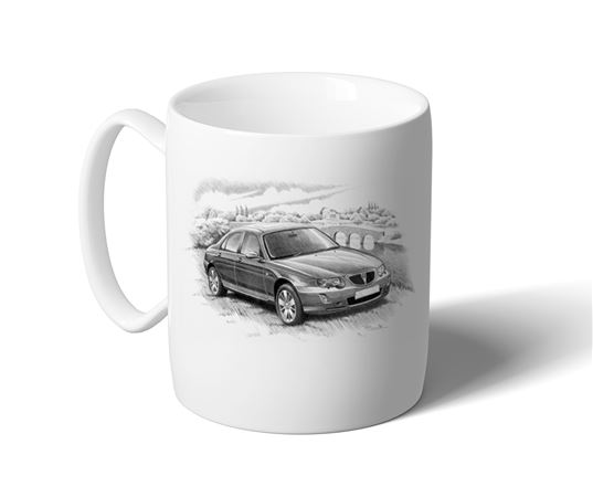 Rover 75 Mk2 Saloon 1904on (gardens setting) Mug - Black & White with Reg - RP2244BWMUG