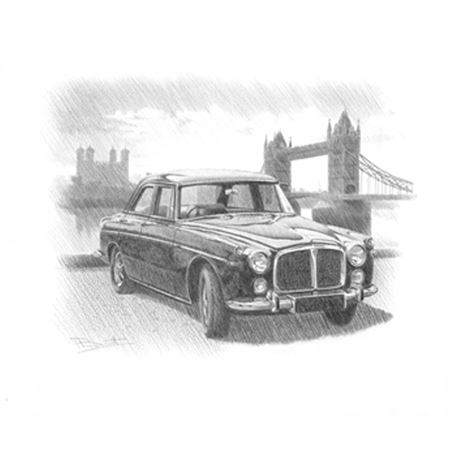 Rover P5 3.5 Saloon (London Setting) Personalised Portrait in Black & White - RP2251BW