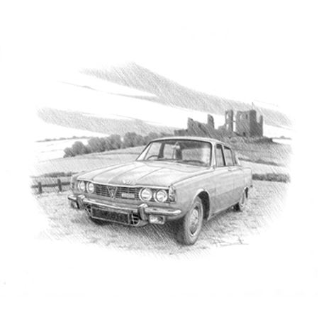 Rover P6 3500 V8 Series 1 Saloon (Light Shading) Personalised Portrait in Black & White - RP2254BW