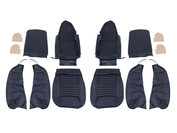 Triumph TR6 Leather Faced Seat Cover Kit for 2 Seats and Head Rests - Black - RR1217BLACKLEATH