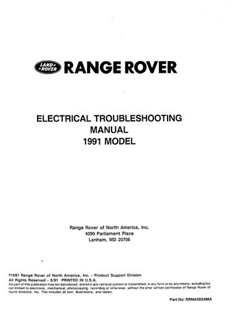 Electrical Trouble Shooting Manual - Range Rover Classic NAS - 1991 - RRNA0024MAGR - OTP
