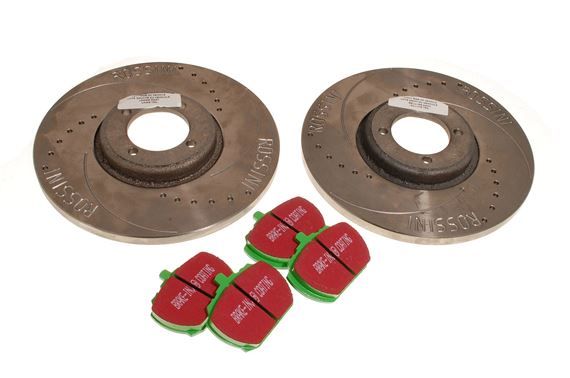 Front Brake Kit - Rossini Uprated Discs and EBC Green Stuff Pads - RS1091UR2