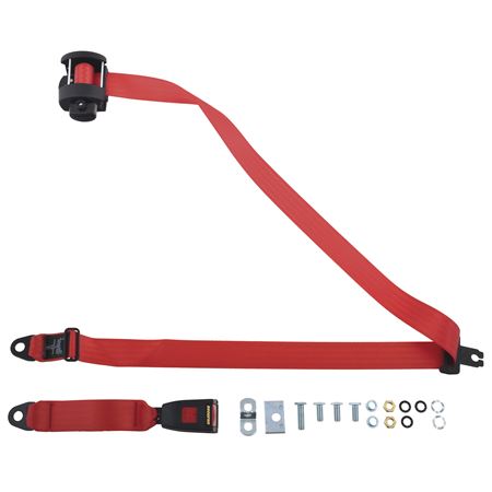 Rear Seat Belt Kit - 3 Point Inertia Type - Each - Red - RS1394INRKRED - Securon