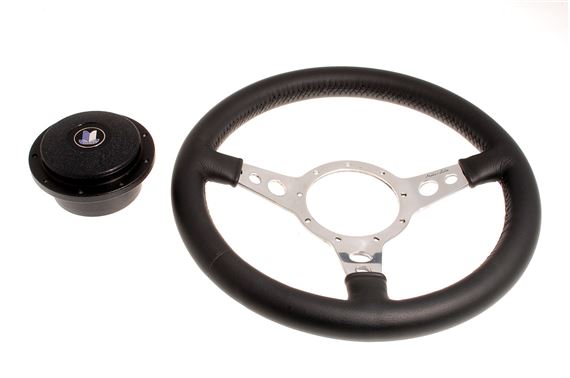 Moto-Lita Steering Wheel & Boss - 14 inch Leather - Drilled Spokes - Dished - RS1539D