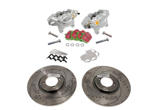 Front Brake Overhaul Kit - Calipers/Rossini Uprated Discs/EBC Green Stuff Pads and Fittings - RS1793UR