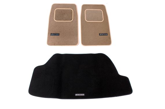 Triumph Stag Front Footwell Overmats - Pair - (Beige) and Boot Floor Mat (Black) Set - RHD & LHD - RS2031B
