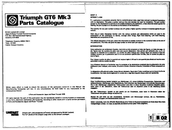 Parts Fiche - GT6 Mk3 - 1971-1973 - RTC9810FAGR - OTP