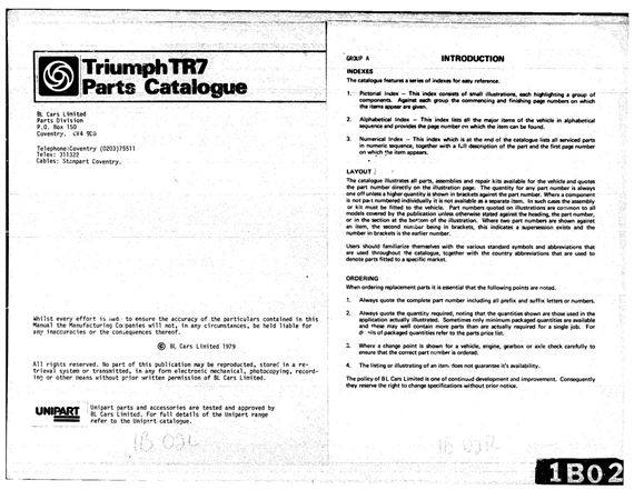 Parts Fiche - TR7 - 1975-1978 - RTC9814FBGR - OTP
