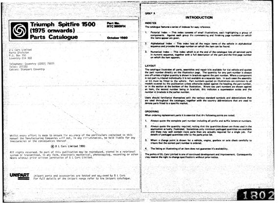 Parts Fiche - Spitfire 1500 - 1975-1980 - RTC9819FHGR - OTP