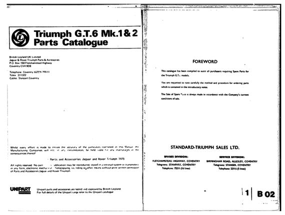 Parts Fiche - GT6 Mk1/2 - 1966-1970 - RTC9827FAGR - OTP