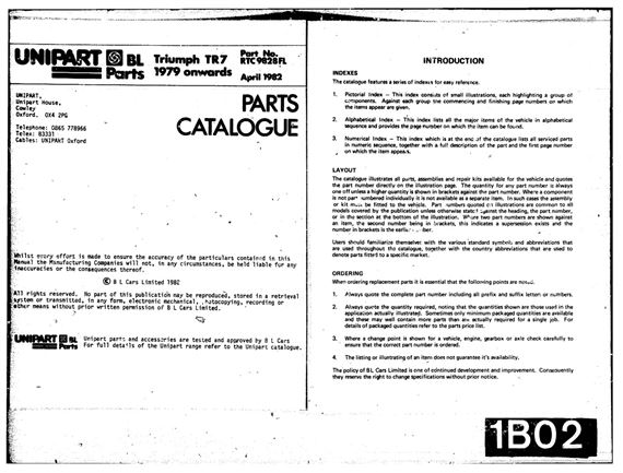 Parts Fiche - TR7 - 1979-1981 - RTC9828FLGR - OTP